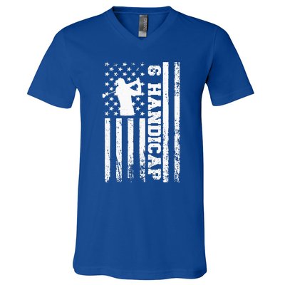 6 Handicap Golf Vintage American Flag Biden Trump Debate V-Neck T-Shirt