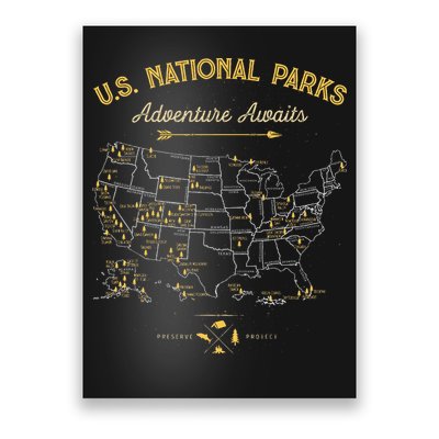63 National Parks Map Us Park Retro Vintage Camping Hiking Poster