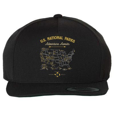 63 National Parks Map Us Park Retro Vintage Camping Hiking Wool Snapback Cap