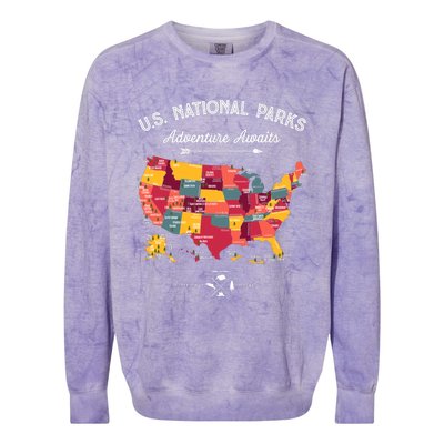 63 National Parks Map Us Park Retro Vintage Camping Hiking Colorblast Crewneck Sweatshirt