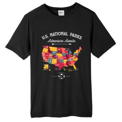 63 National Parks Map Us Park Retro Vintage Camping Hiking Tall Fusion ChromaSoft Performance T-Shirt