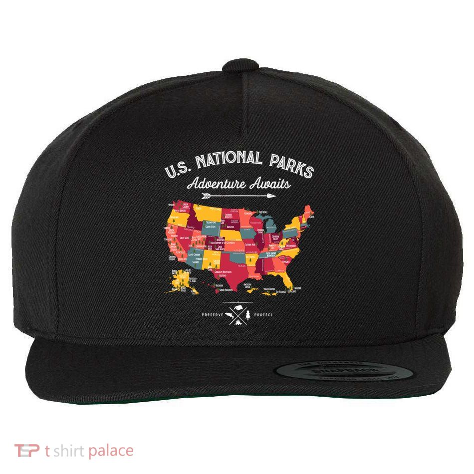 63 National Parks Map Us Park Retro Vintage Camping Hiking Wool Snapback Cap