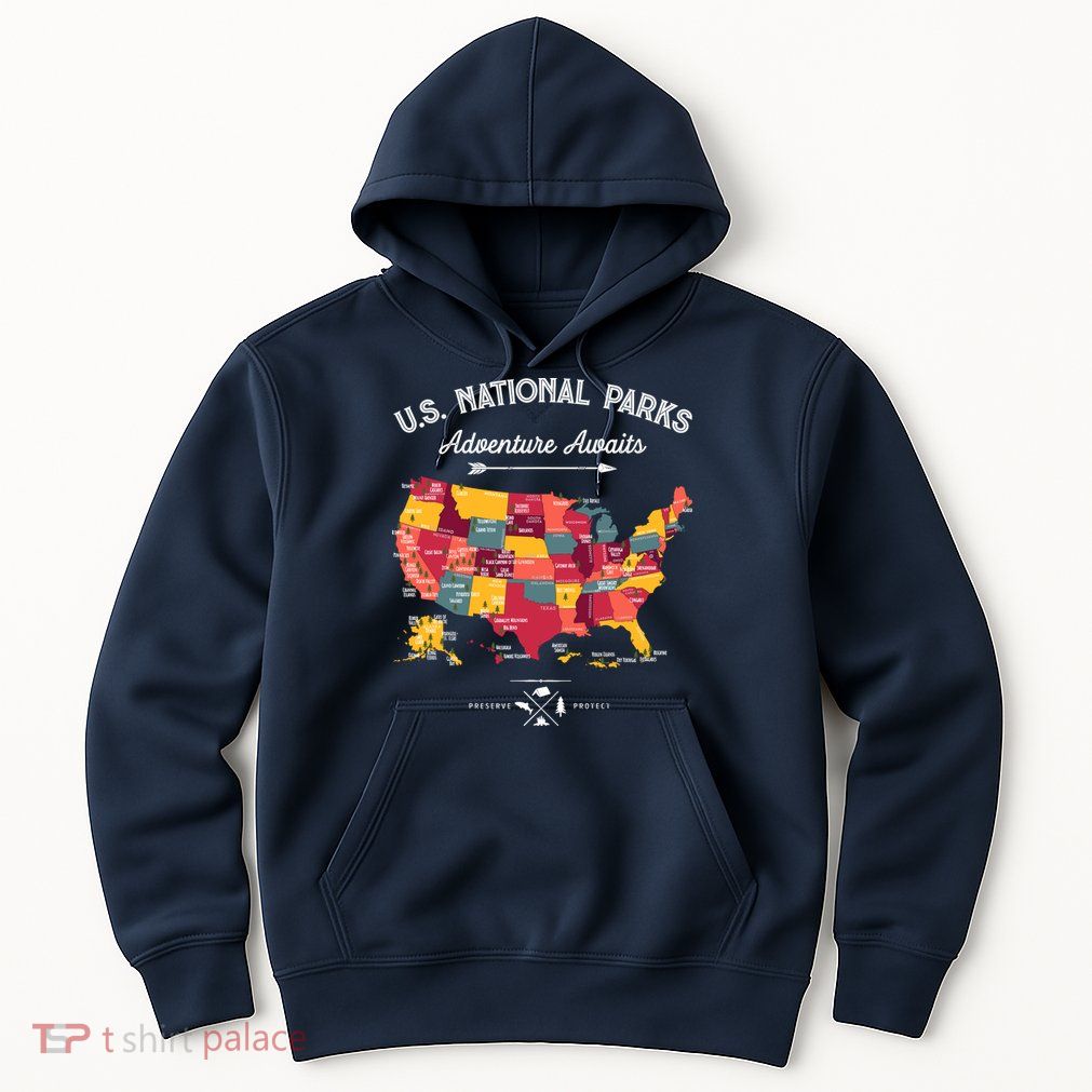63 National Parks Map Us Park Retro Vintage Camping Hiking Hoodie