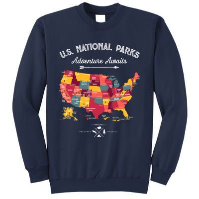 63 National Parks Map Us Park Retro Vintage Camping Hiking Sweatshirt