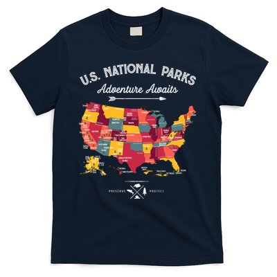 63 National Parks Map Us Park Retro Vintage Camping Hiking T-Shirt