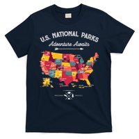 63 National Parks Map Us Park Retro Vintage Camping Hiking T-Shirt
