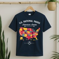 63 National Parks Map Us Park Retro Vintage Camping Hiking T-Shirt
