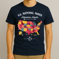 63 National Parks Map Us Park Retro Vintage Camping Hiking T-Shirt