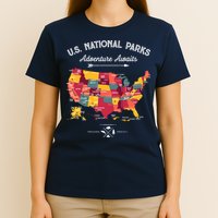 63 National Parks Map Us Park Retro Vintage Camping Hiking T-Shirt