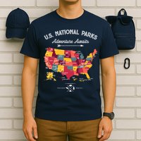 63 National Parks Map Us Park Retro Vintage Camping Hiking T-Shirt