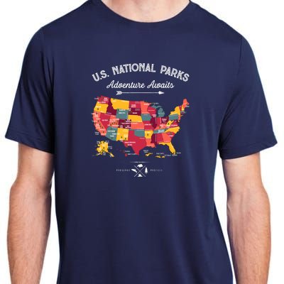 63 National Parks Map Us Park Retro Vintage Camping Hiking Adult ChromaSoft Performance T-Shirt