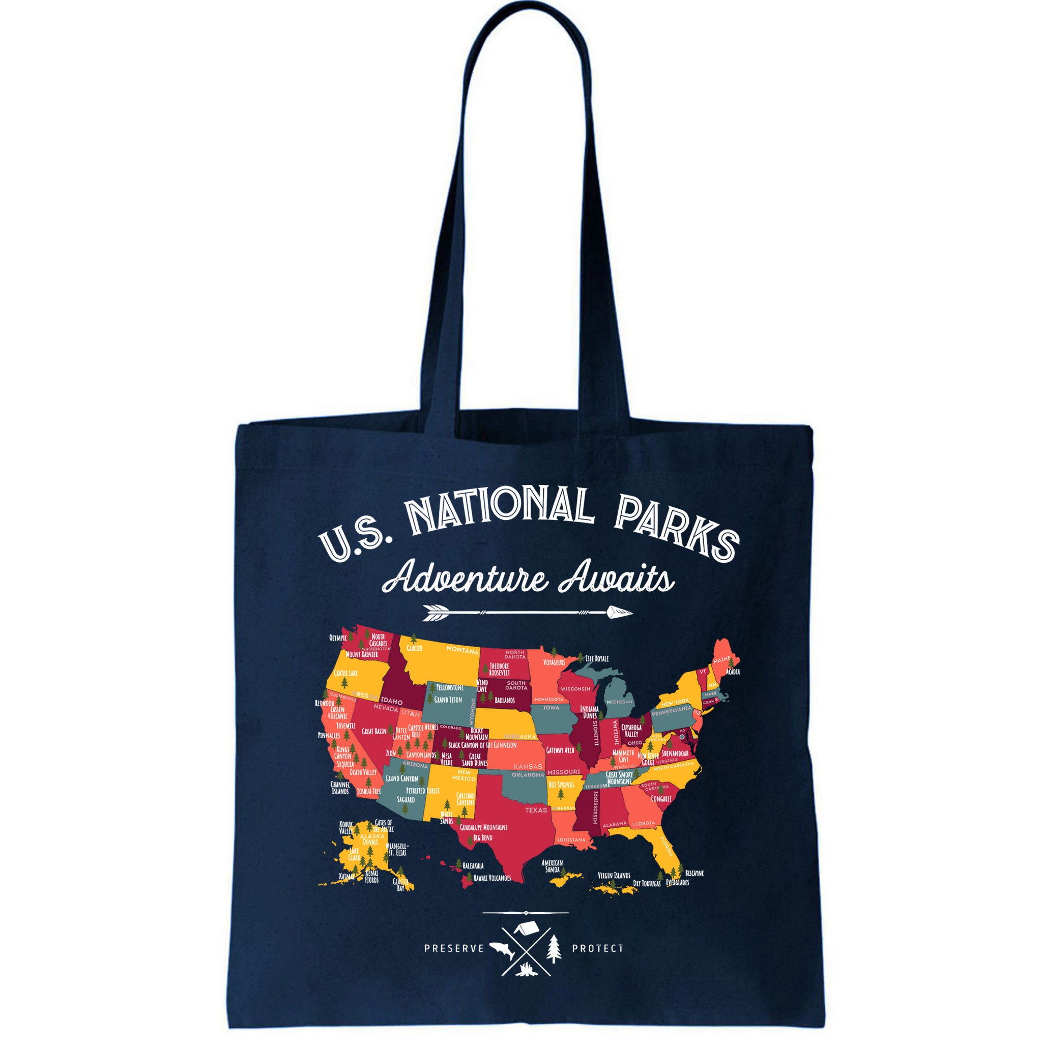 63 National Parks Map Us Park Retro Vintage Camping Hiking Bag