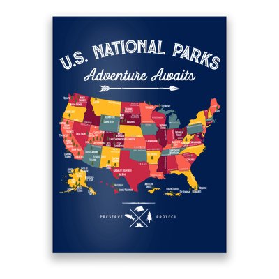 63 National Parks Map Us Park Retro Vintage Camping Hiking Poster