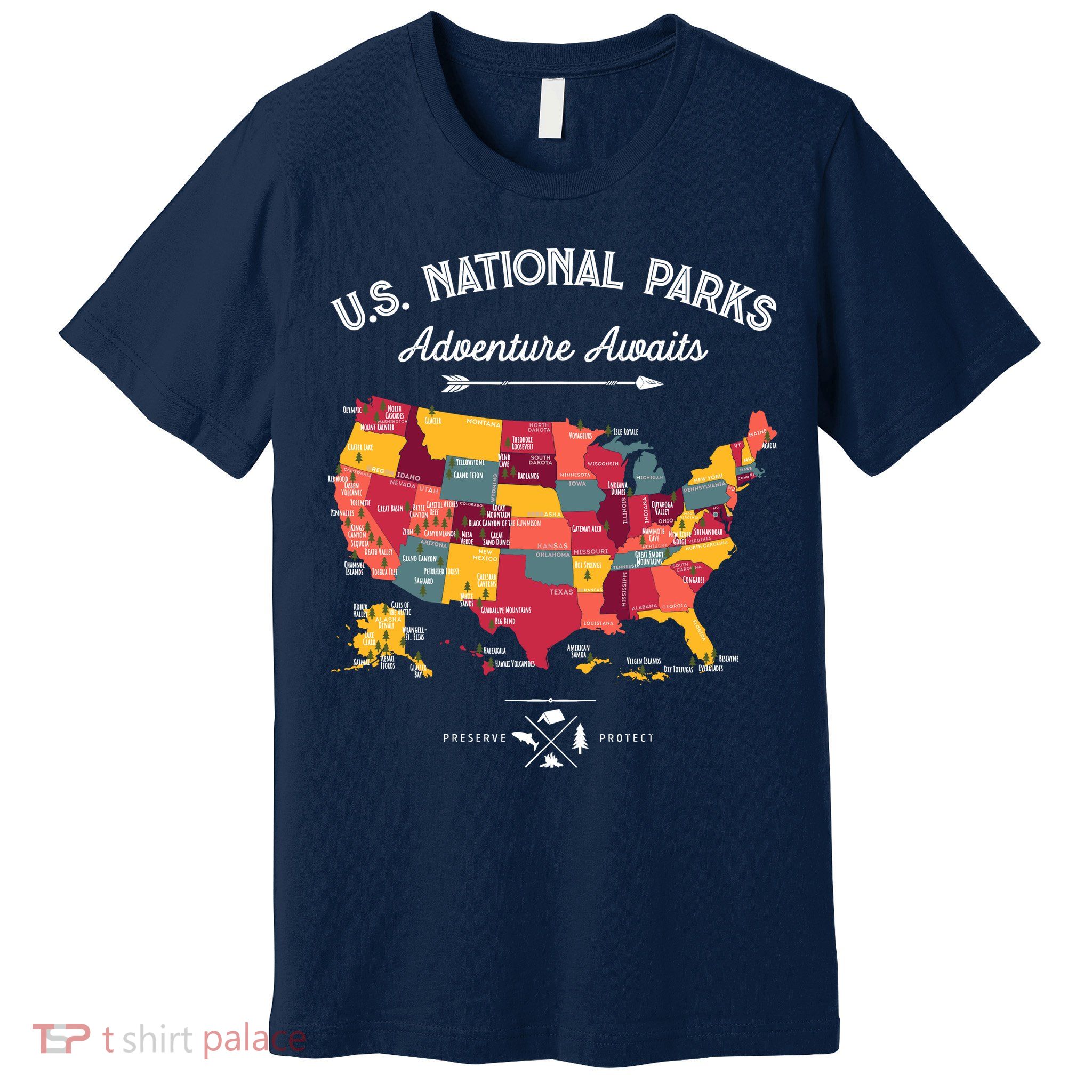 63 National Parks Map Us Park Retro Vintage Camping Hiking Premium T-Shirt