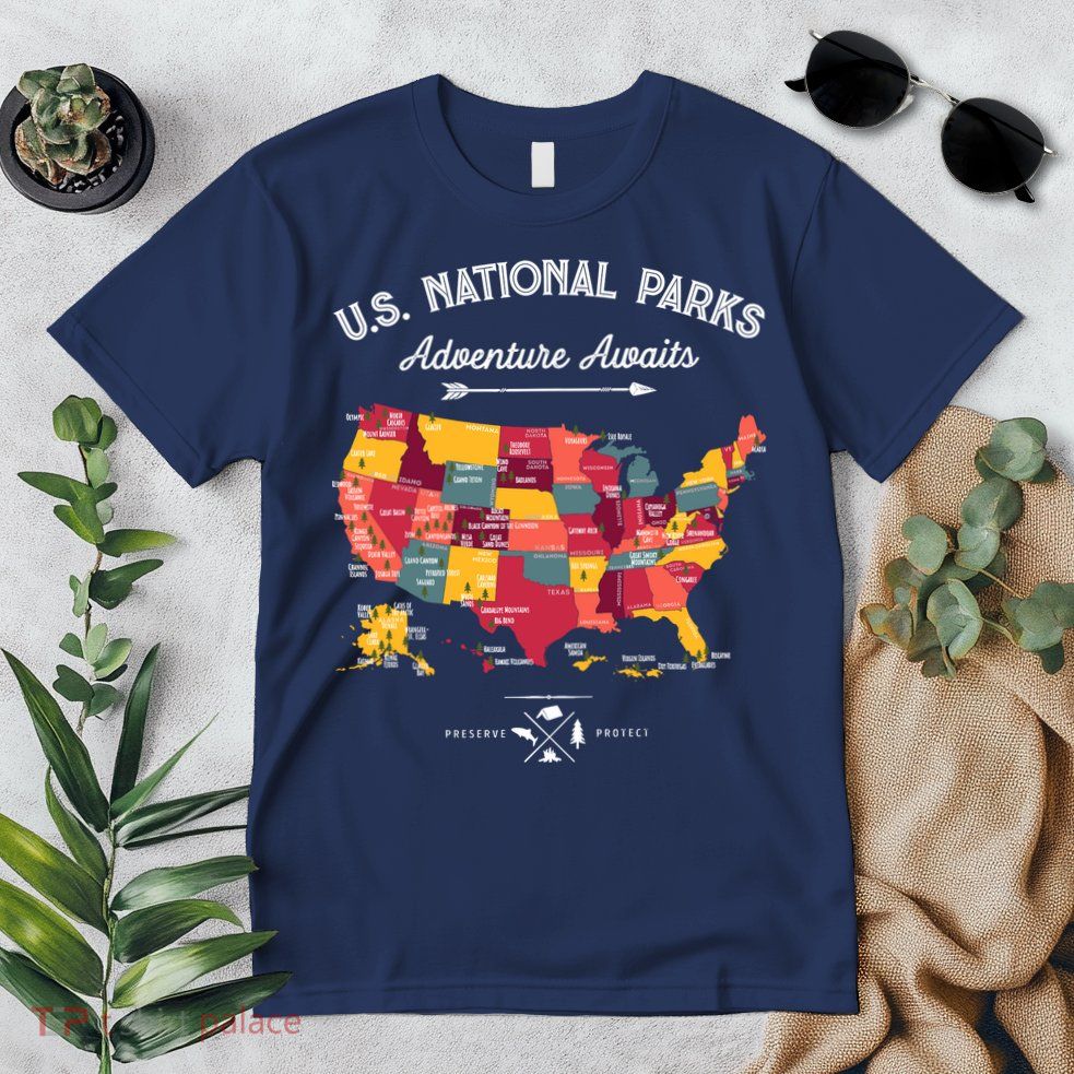63 National Parks Map Us Park Retro Vintage Camping Hiking Premium T-Shirt