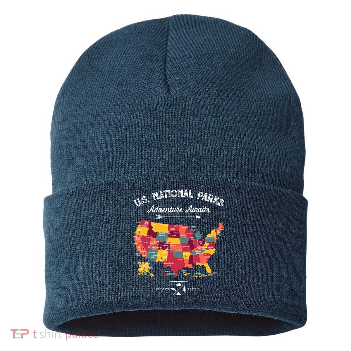 63 National Parks Map Us Park Retro Vintage Camping Hiking Sustainable Knit Beanie