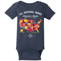 63 National Parks Map Us Park Retro Vintage Camping Hiking Baby Bodysuit