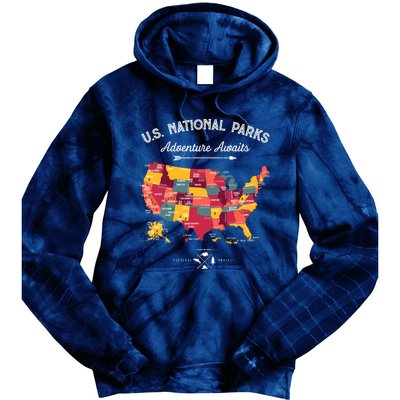 63 National Parks Map Us Park Retro Vintage Camping Hiking Tie Dye Hoodie