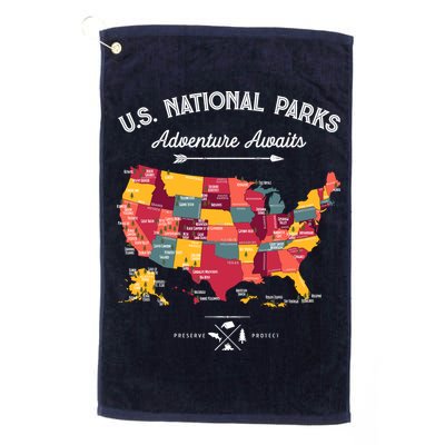 63 National Parks Map Us Park Retro Vintage Camping Hiking Golf Towel