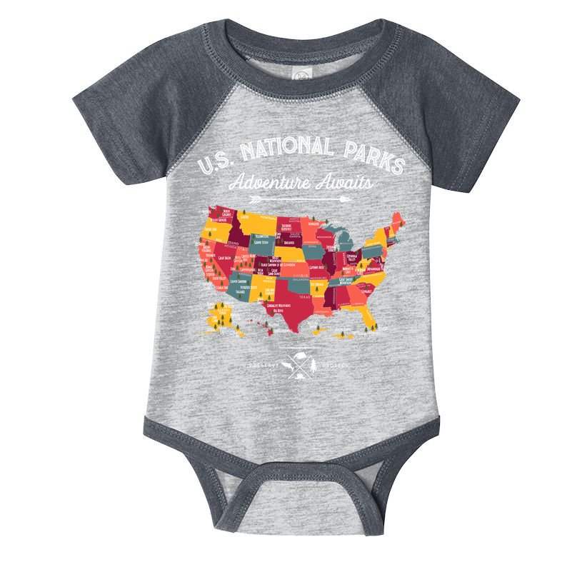 63 National Parks Map Us Park Retro Vintage Camping Hiking Infant Baby Jersey Bodysuit