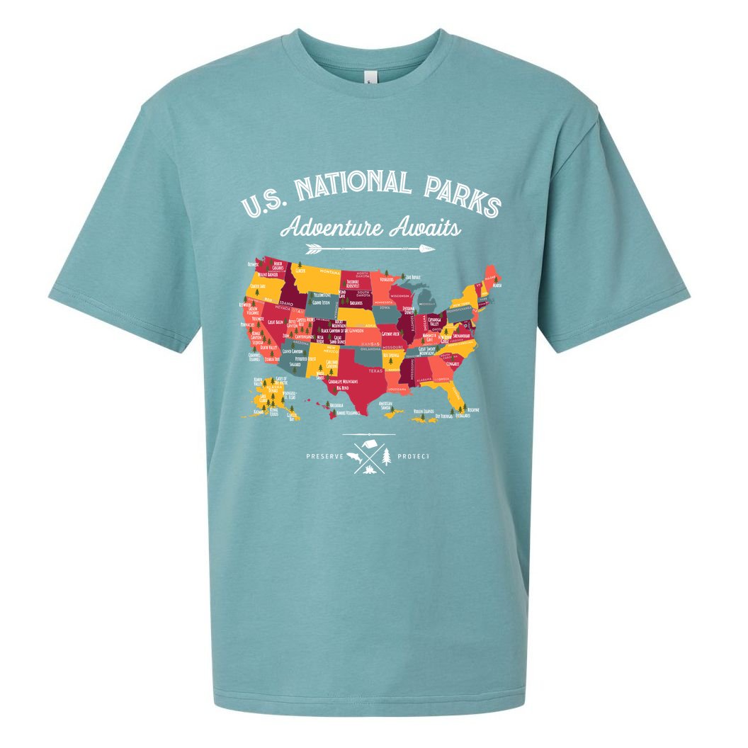 63 National Parks Map Us Park Retro Vintage Camping Hiking Sueded Cloud Jersey T-Shirt