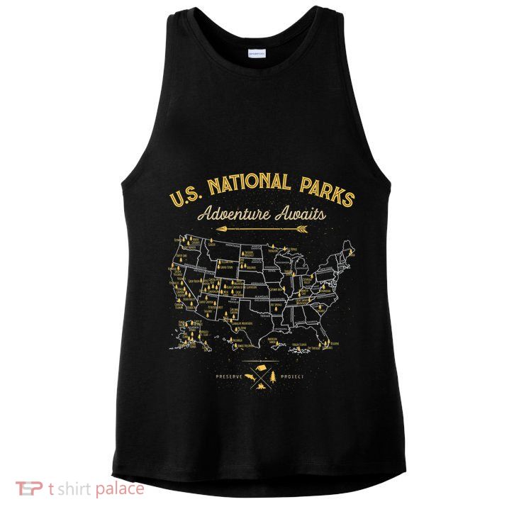 62 National Parks Map Gifts US Park Vintage Camping Hiking Ladies PosiCharge Tri-Blend Wicking Tank
