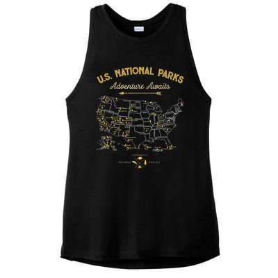 62 National Parks Map Gifts US Park Vintage Camping Hiking Ladies PosiCharge Tri-Blend Wicking Tank