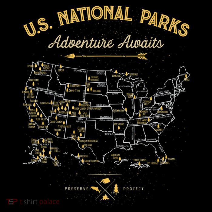 62 National Parks Map Gifts US Park Vintage Camping Hiking T-Shirt