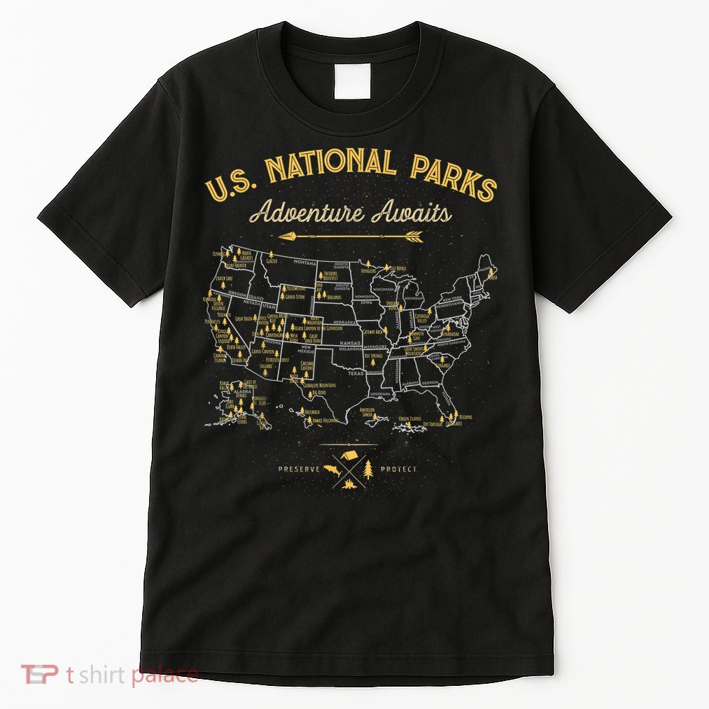 62 National Parks Map Gifts US Park Vintage Camping Hiking Tall T-Shirt