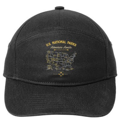 62 National Parks Map Gifts US Park Vintage Camping Hiking 7-Panel Snapback Hat