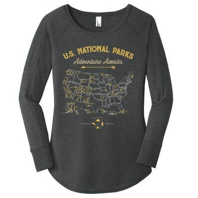 62 National Parks Map Gifts US Park Vintage Camping Hiking Women's Perfect Tri Tunic Long Sleeve Shirt