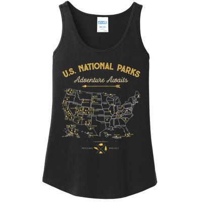 62 National Parks Map Gifts US Park Vintage Camping Hiking Ladies Essential Tank