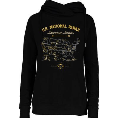 62 National Parks Map Gifts US Park Vintage Camping Hiking Womens Funnel Neck Pullover Hood