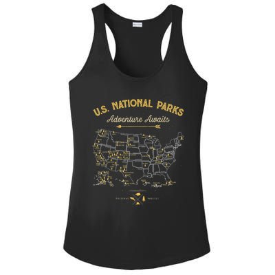 62 National Parks Map Gifts US Park Vintage Camping Hiking Ladies PosiCharge Competitor Racerback Tank