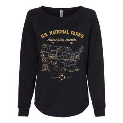 62 National Parks Map Gifts US Park Vintage Camping Hiking Womens California Wash Sweatshirt