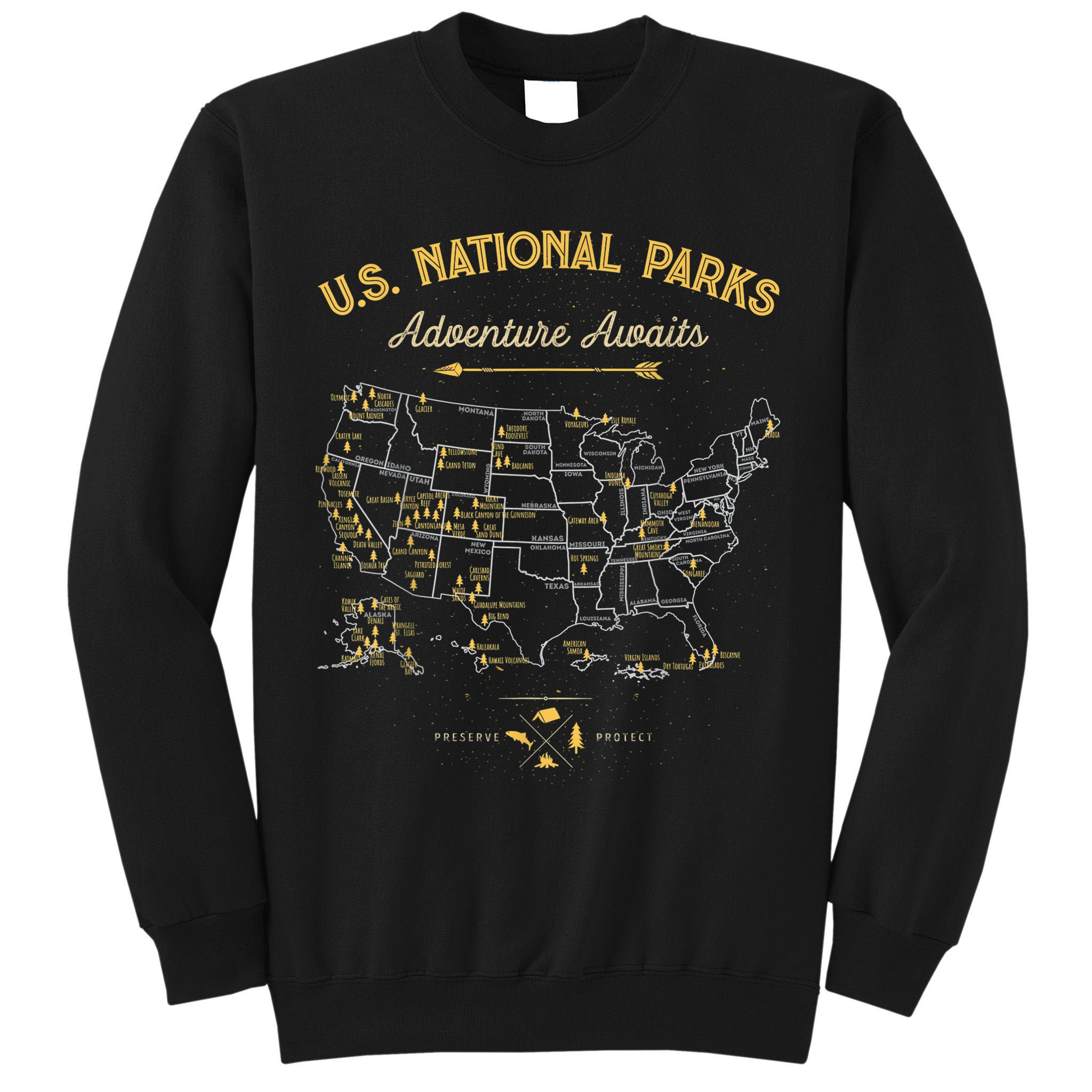 62 National Parks Map Gifts US Park Vintage Camping Hiking Tall Sweatshirt