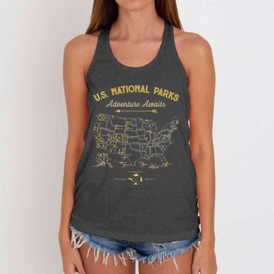 62 National Parks Map Gifts US Park Vintage Camping Hiking Women's Knotted Racerback Tank