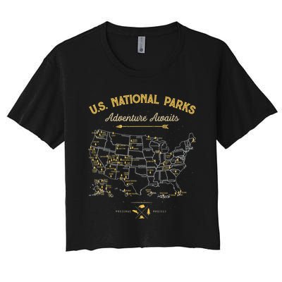 62 National Parks Map Gifts US Park Vintage Camping Hiking Women's Crop Top Tee