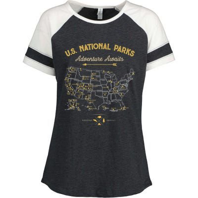 62 National Parks Map Gifts US Park Vintage Camping Hiking Enza Ladies Jersey Colorblock Tee