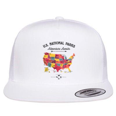63 National Parks Map US Park Retro Vintage Camping Hiking Flatbill Hat