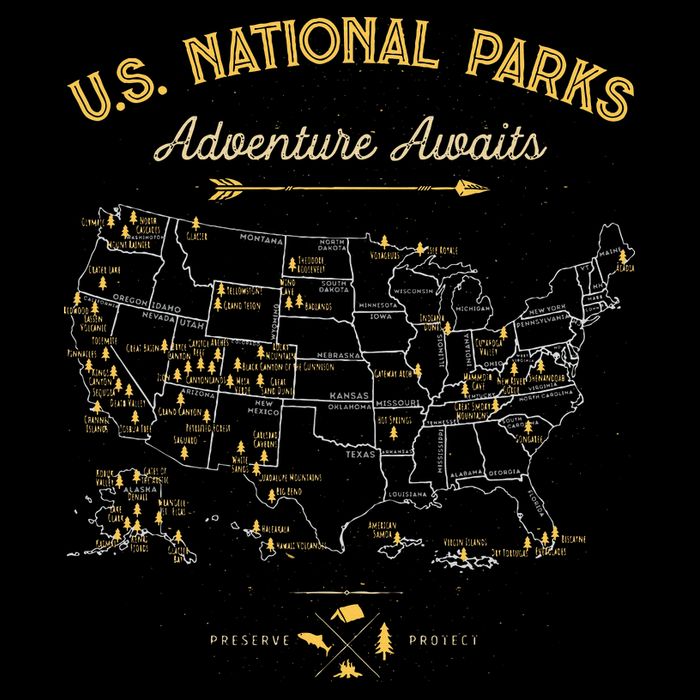 63 National Parks Map US Park Retro Vintage Camping Hiking  Doggie Tank