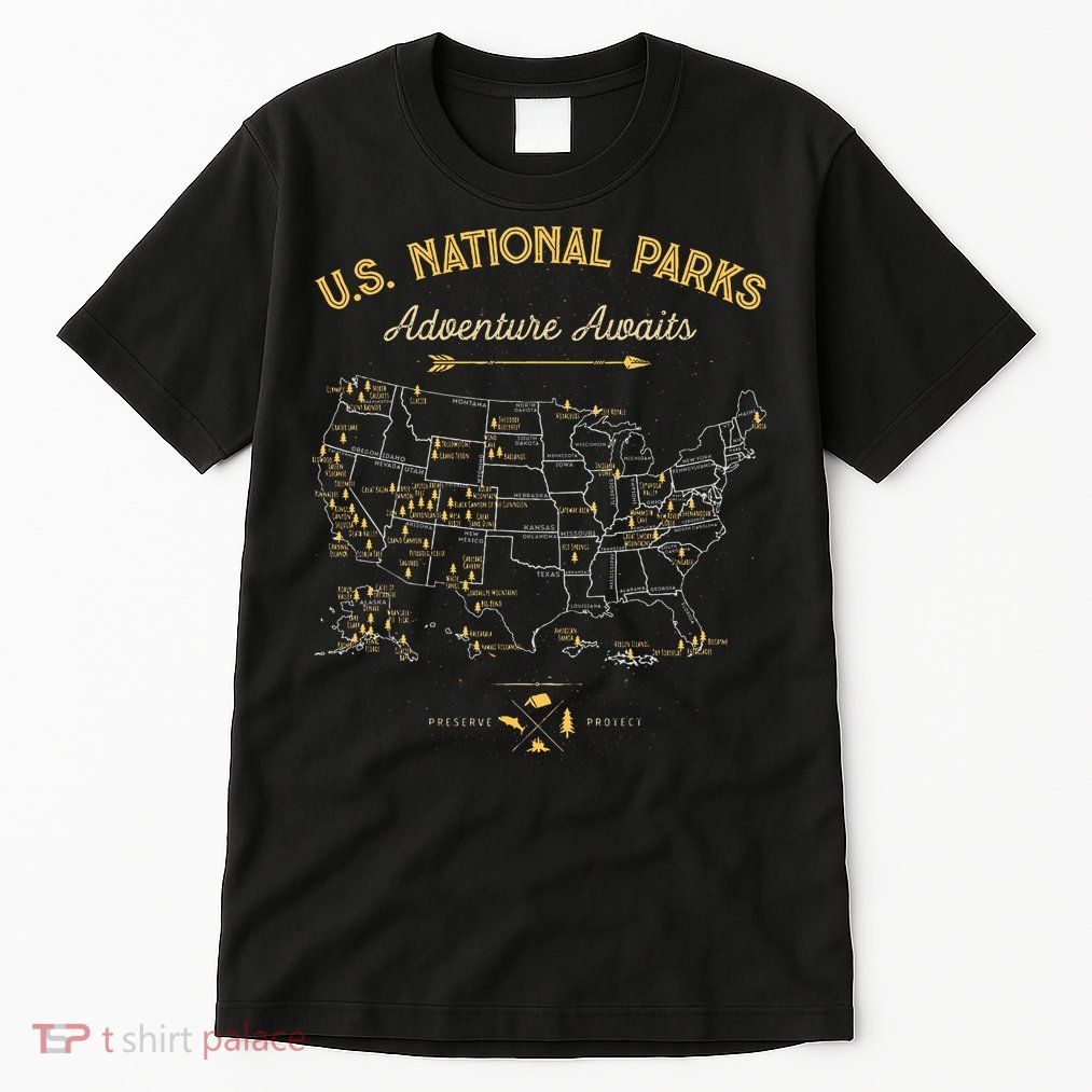 63 National Parks Map US Park Retro Vintage Camping Hiking  Tall T-Shirt