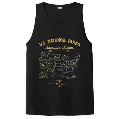 63 National Parks Map US Park Retro Vintage Camping Hiking  PosiCharge Competitor Tank