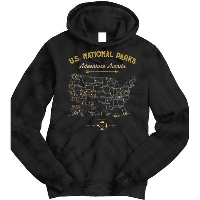 63 National Parks Map US Park Retro Vintage Camping Hiking  Tie Dye Hoodie