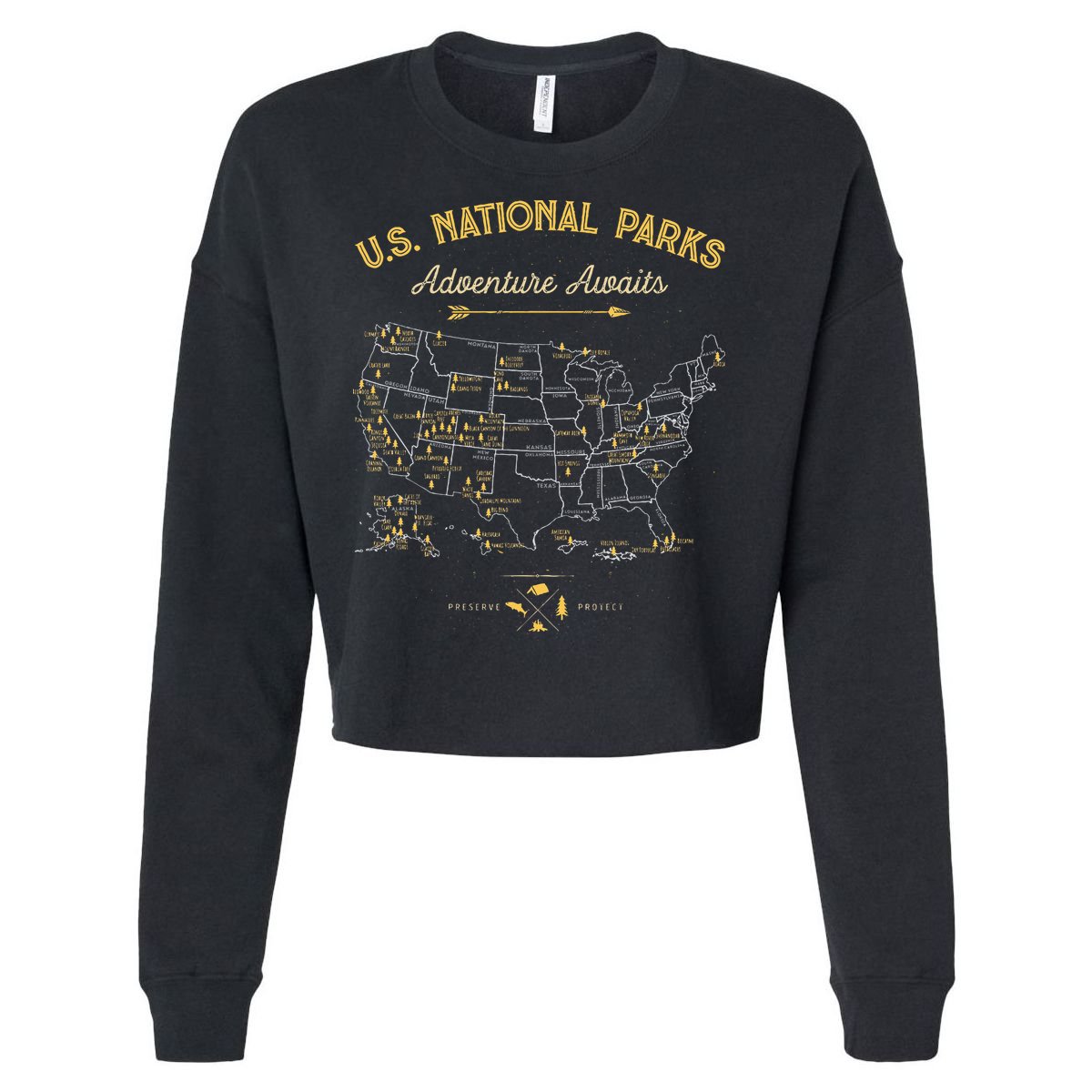 63 National Parks Map US Park Retro Vintage Camping Hiking  Cropped Pullover Crew
