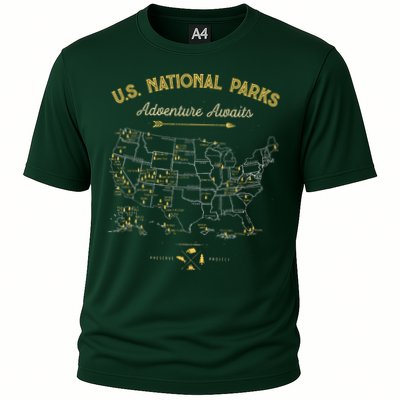 63 National Parks Map US Park Retro Vintage Camping Hiking  Performance Shirt