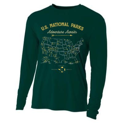 63 National Parks Map US Park Retro Vintage Camping Hiking  Cooling Performance Long Sleeve Crew