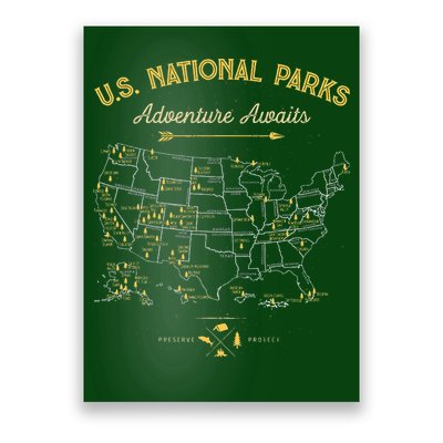 63 National Parks Map US Park Retro Vintage Camping Hiking  Poster