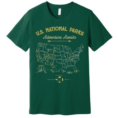 63 National Parks Map US Park Retro Vintage Camping Hiking  Premium T-Shirt