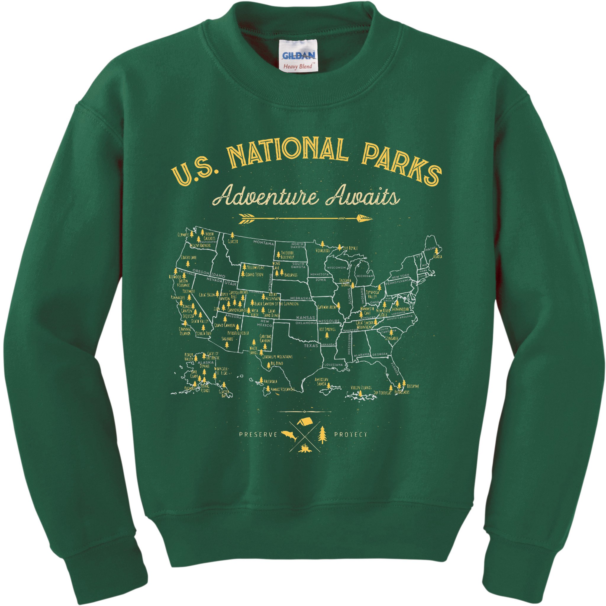 63 National Parks Map US Park Retro Vintage Camping Hiking  Kids Sweatshirt